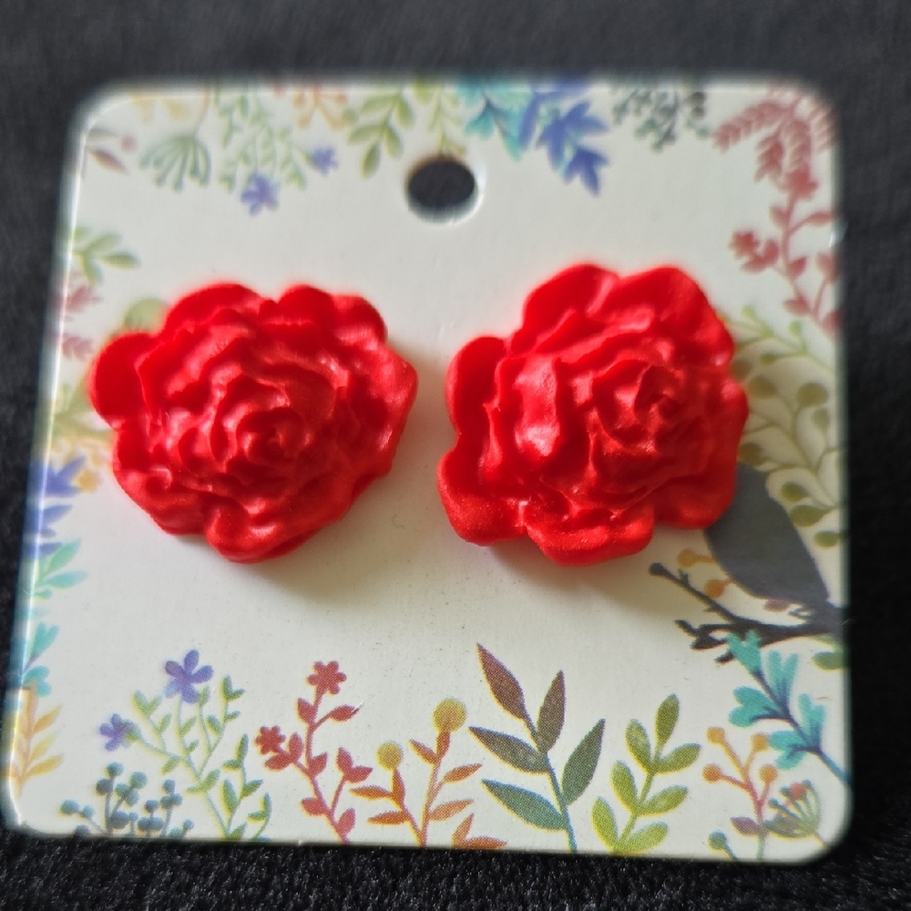 Red Rose Flower Earrings